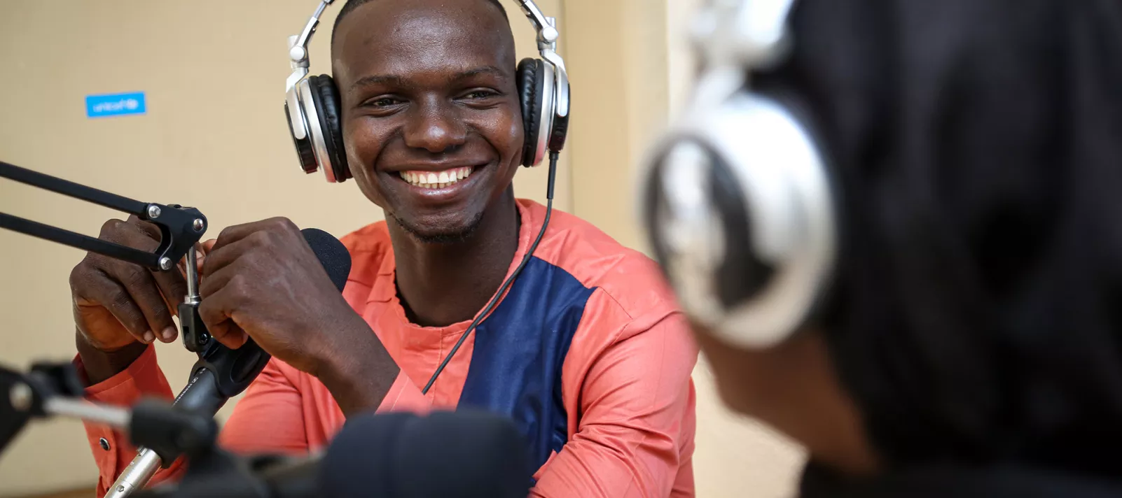 Young people participate in a radio broadcast in Mali