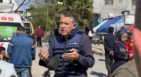 State of Palestine. James Elder UNICEF Spokesperson is photographed in Rafah in the southern Gaza Strip