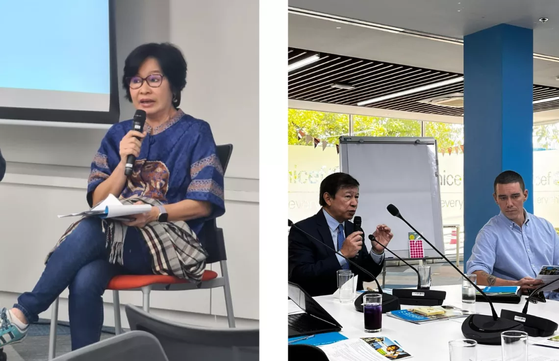 Ms. Suryani Sidik Motik, Deputy Chair of the Social Affairs and Disaster Management Committee of KADIN (left), and Mr. Rene Meily, President of Philippines Disaster Resilience Foundation (right) speaking at the regional consultation