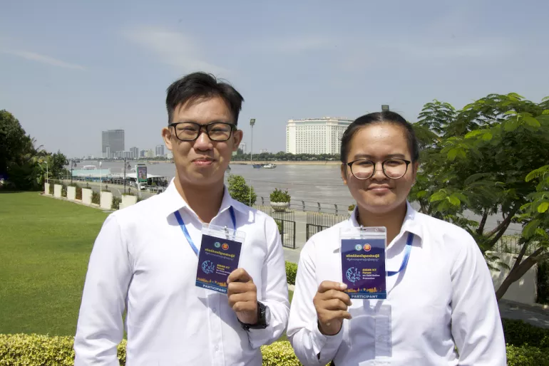 Representing children and young people, Kouch Chengkorng and San Sreyneang provided opening remarks at the inaugural ICT Forum on Child Online Protection in Phnom Penh, Cambodia. 