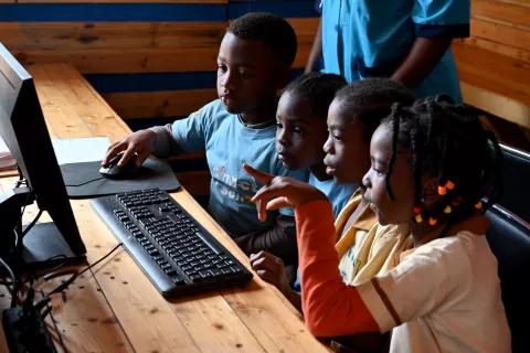 Children learn with tablets and computers in the Public Melen School of Yaoundé, the capital of Cameroon.