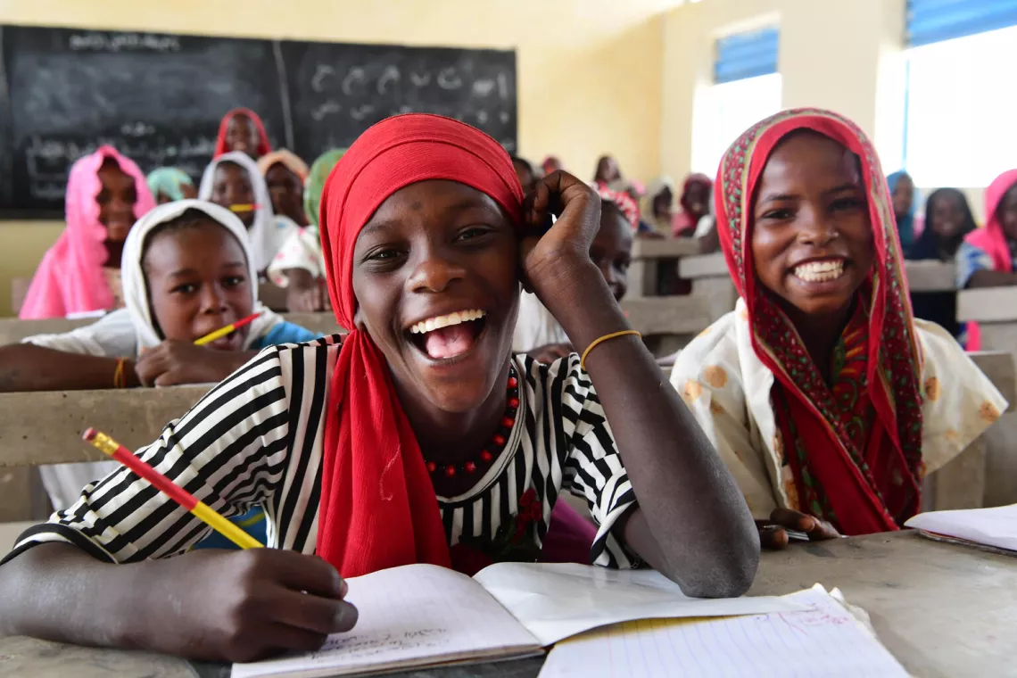 Children attending class at the renewed Koranic school constructed with support of UNICEF, in the West of Chad.
