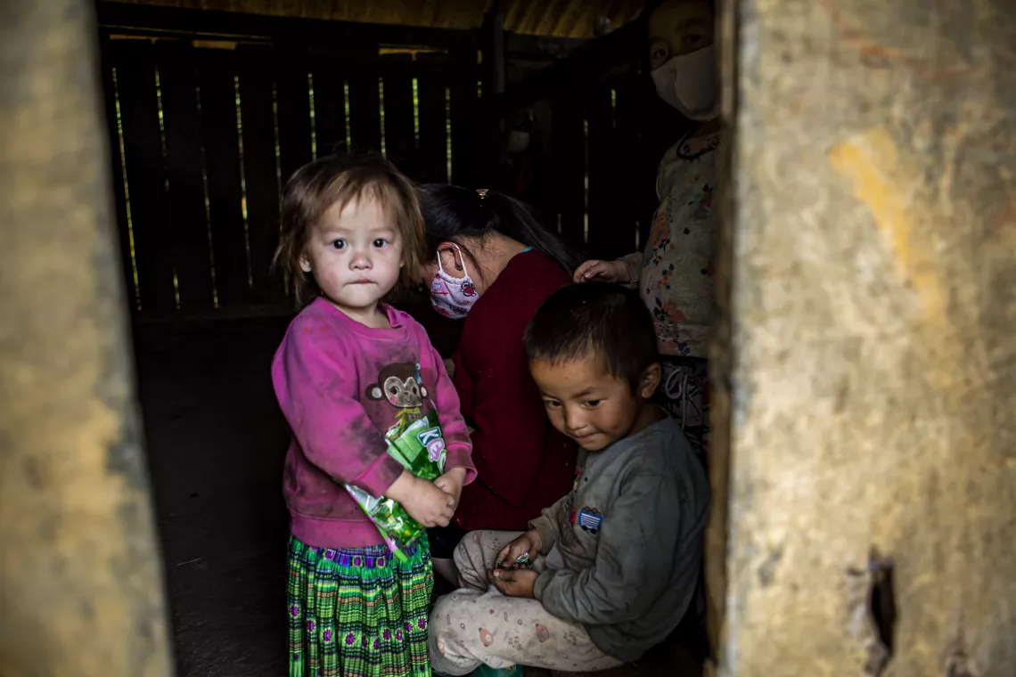 Four children from Mong ethnic minority in Vietnam. Their mother worries that the pandemic might further disrupt their education in the future.