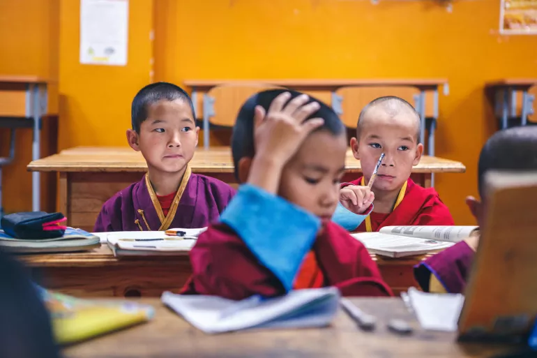 Children in a monastery in Mongolia. Mongolian children living in a religious setting don’t usually have the same access to basic education nor do they get the same exposure to health and hygiene education as most other school children.